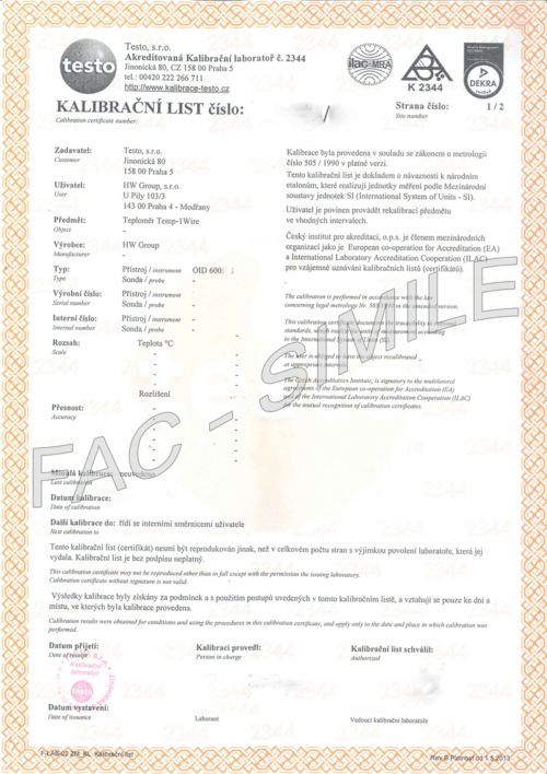 Foto - Certificato di Calibrazione (Fac Simile)