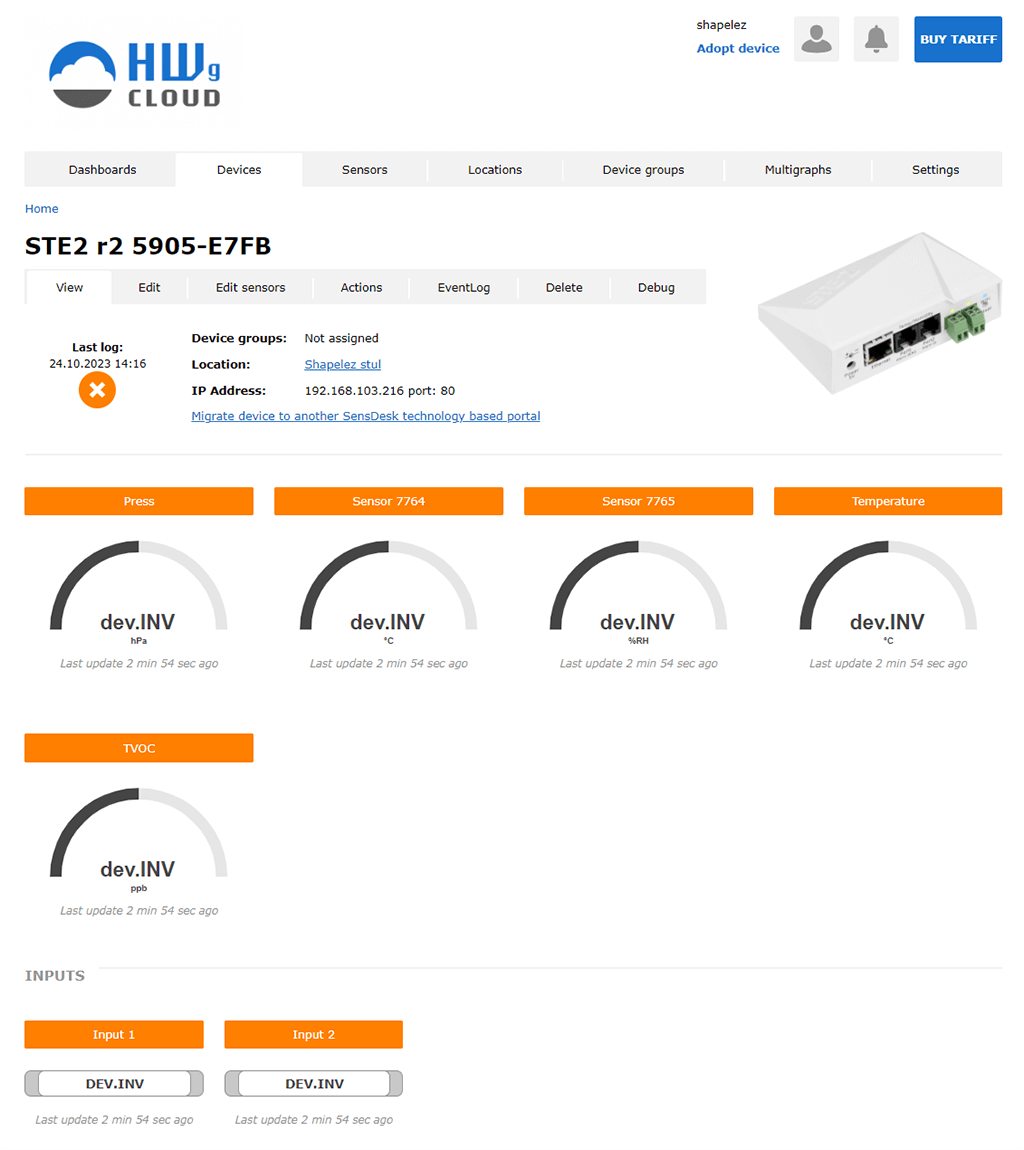 Screen - HWg-Cloud Device error