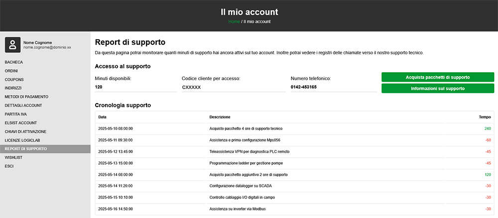 Screen - Report supporto Tecnico