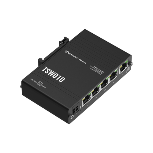 Foto - Switch Ethernet industriale unmanaged 5-porte TSW010 (Vista laterale-frontale)