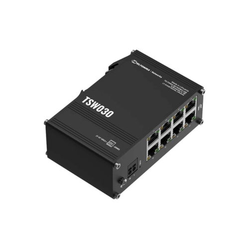 Foto - Switch Ethernet industriale unmanaged 8-porte TSW030 (Vista laterale-frontale)